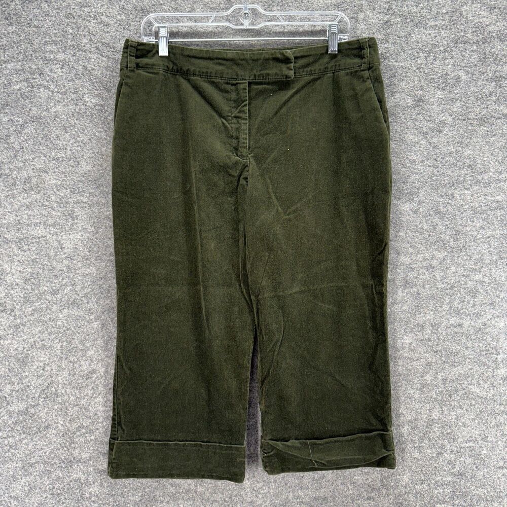 Christopher & Banks Cropped Pants Women 14 Green Corduroy High Rise Wide Leg